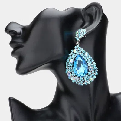 Fashnzfab Teardrop Pointed Rhinestone Embellished Dangle Evening Earrings In Blue