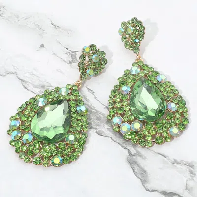 Fashnzfab Teardrop Pointed Rhinestone Embellished Dangle Evening Earrings In Green