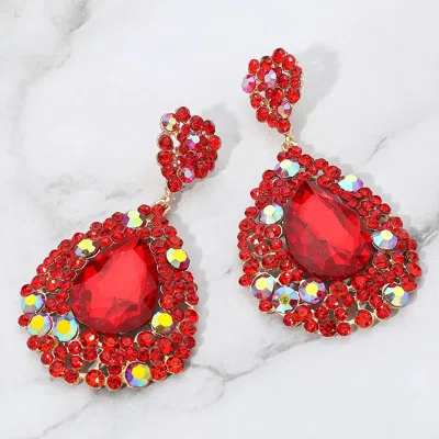 Fashnzfab Teardrop Pointed Rhinestone Embellished Dangle Evening Earrings In Orange