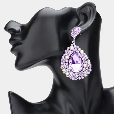 Fashnzfab Teardrop Pointed Rhinestone Embellished Dangle Evening Earrings In Purple