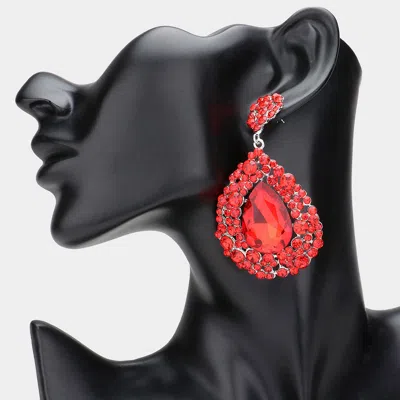 Fashnzfab Teardrop Pointed Rhinestone Embellished Dangle Evening Earrings In Red
