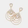 Fashnzfab Teardrop Rhinestone Cluster Pointed Dangle Evening Earrings - Gold In Gold