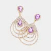 Fashnzfab Teardrop Rhinestone Cluster Pointed Dangle Evening Earrings - Gold, Lavender In Gold