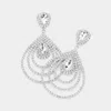 Fashnzfab Teardrop Rhinestone Cluster Pointed Dangle Evening Earrings - Rhodium In Metallic