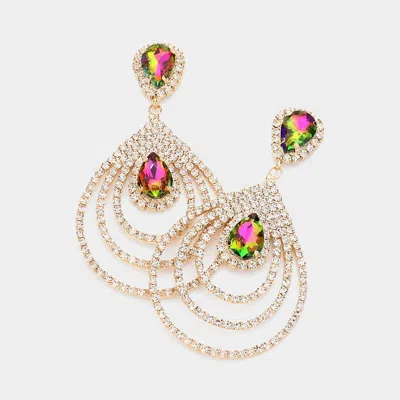 Fashnzfab Teardrop Rhinestone Cluster Pointed Dangle Evening Earrings In Gold