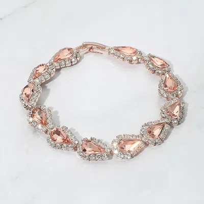 Fashnzfab Teardrop Rhinestone Link Evening Bracelet Peach, Rose Gold In Multi