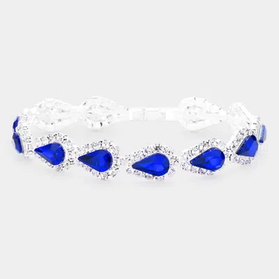 Fashnzfab Teardrop Rhinestone Link Evening Bracelet Sapphire In Blue