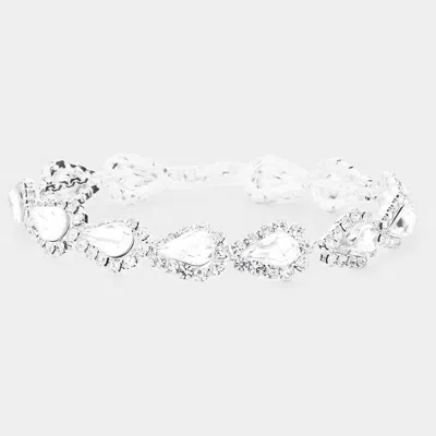 Fashnzfab Teardrop Rhinestone Link Evening Bracelet Silver
