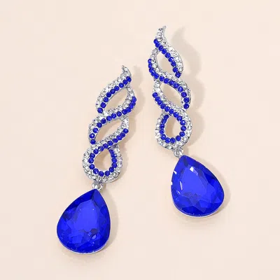 Fashnzfab Teardrop Rhinestone Pave Drop Evening Earrings In Blue