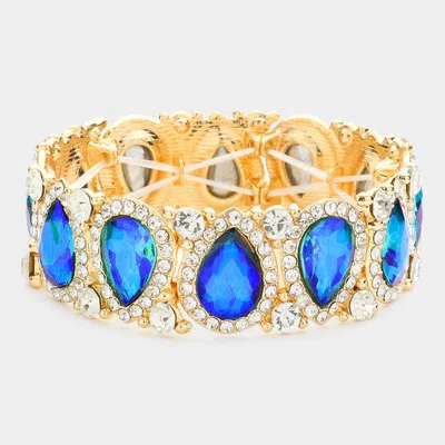 Fashnzfab Teardrop Rhinestone Trim Stretch Evening Bracelet In Blue