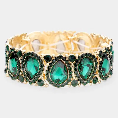 Fashnzfab Teardrop Rhinestone Trim Stretch Evening Bracelet Emerald In Green