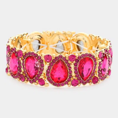 Fashnzfab Teardrop Rhinestone Trim Stretch Evening Bracelet Fuchsia In Pink