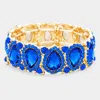 Fashnzfab Teardrop Rhinestone Trim Stretch Evening Bracelet Gold, Sapphire In Multi