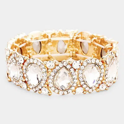 Fashnzfab Teardrop Rhinestone Trim Stretch Evening Bracelet Gold In Silver