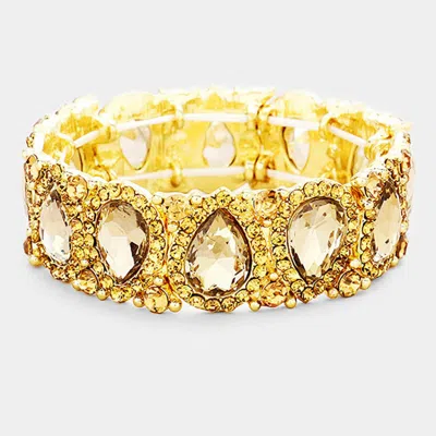 Fashnzfab Teardrop Rhinestone Trim Stretch Evening Bracelet Lt Col Topaz In Gold