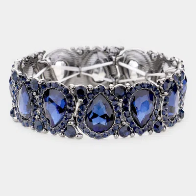 Fashnzfab Teardrop Rhinestone Trim Stretch Evening Bracelet Montana Blue In Multi