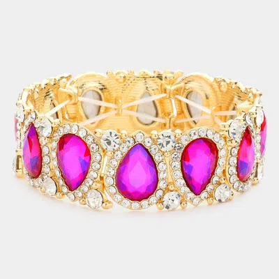 Fashnzfab Teardrop Rhinestone Trim Stretch Evening Bracelet In Multi