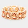 Fashnzfab Teardrop Rhinestone Trim Stretch Evening Bracelet Peach, Rose Gold In Multi
