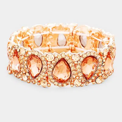 Fashnzfab Teardrop Rhinestone Trim Stretch Evening Bracelet Peach, Rose Gold In Multi