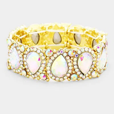 Fashnzfab Teardrop Rhinestone Trim Stretch Evening Bracelet In Silver