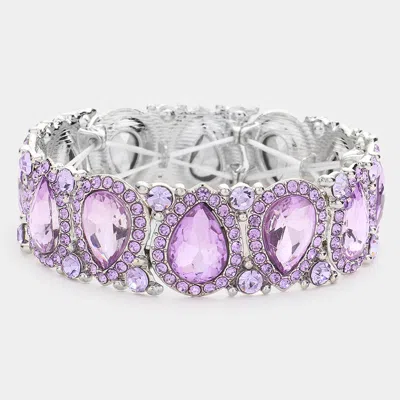 Fashnzfab Teardrop Rhinestone Trim Stretch Evening Bracelet Violet In Purple