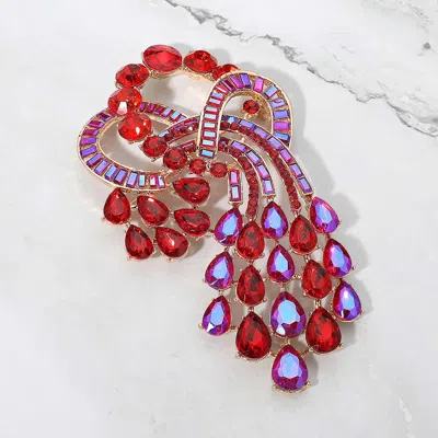 Fashnzfab Teardrop Round Baguette Stone Cluster Embellished Statement Pin Brooch In Multi