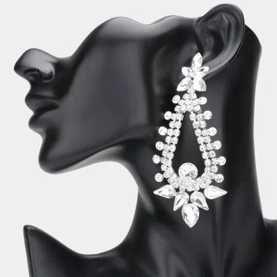 Fashnzfab Teardrop Round Cluster Embellished Dangle Evening Earrings - Silver In Metallic