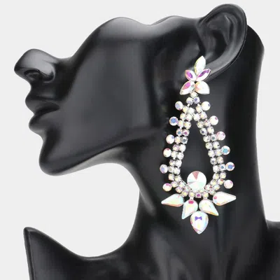 Fashnzfab Teardrop Round Cluster Embellished Dangle Evening Earrings - Ab, Silver In Black
