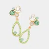 Fashnzfab Teardrop Round Crystal Pointed Open Teardrop Dangle Evening Earrings In Green