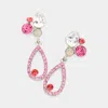 Fashnzfab Teardrop Round Crystal Pointed Open Teardrop Dangle Evening Earrings In Pink