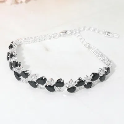 Fashnzfab Teardrop Round Cz Cluster Link Evening Bracelet In Black