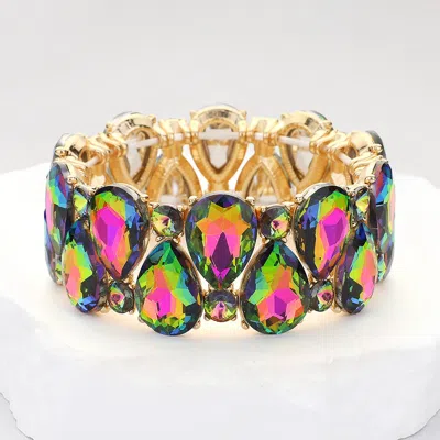Fashnzfab Teardrop Round Glass Stone Cluster Stretch Evening Bracelet Vitrail Medium In Multi