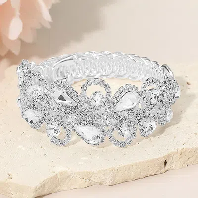 Fashnzfab Teardrop Round Stone Cluster Embellished Adjustable Evening Bracelet In Silver