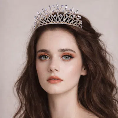 Fashnzfab Teardrop Round Stone Cluster Embellished Crown Queen Tiara In Metallic