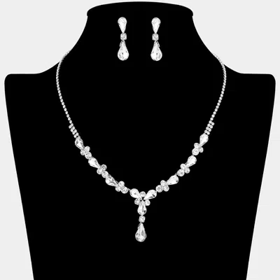 Fashnzfab Teardrop Round Stone Cluster Embellished Rhinestone Paved Necklace In Black