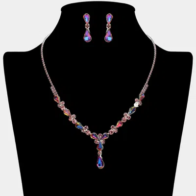 Fashnzfab Teardrop Round Stone Cluster Embellished Rhinestone Paved Necklace In Blue