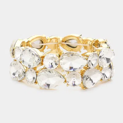 Fashnzfab Teardrop Round Stone Cluster Stretch Evening Bracelet In Gold
