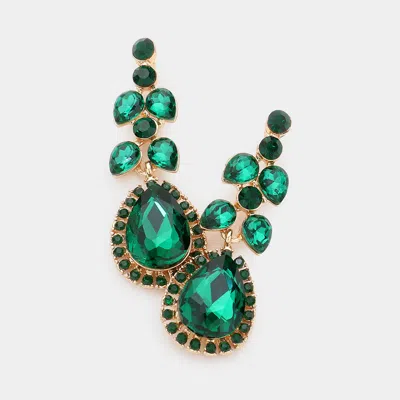 Fashnzfab Teardrop Round Stone Dangle Evening Earrings In Green
