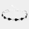 Fashnzfab Teardrop Round Stone Link Evening Bracelet Black, Silver In Multi