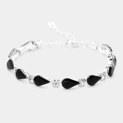 Fashnzfab Teardrop Round Stone Link Evening Bracelet Black, Silver In Multi