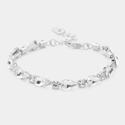 Fashnzfab Teardrop Round Stone Link Evening Bracelet Clear, Silver In Multi