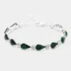 Fashnzfab Teardrop Round Stone Link Evening Bracelet Emerald, Silver In Multi