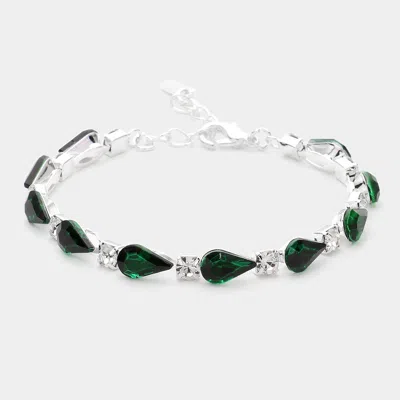 Fashnzfab Teardrop Round Stone Link Evening Bracelet Emerald, Silver In Multi