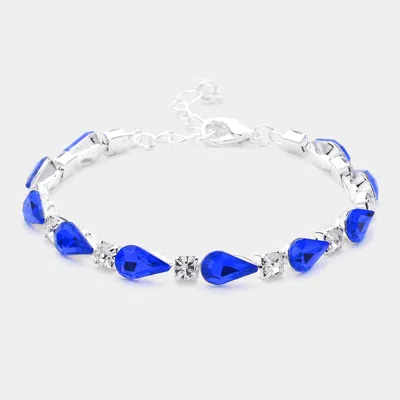 Fashnzfab Teardrop Round Stone Link Evening Bracelet Sapphire, Silver In Blue