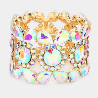 Fashnzfab Teardrop Round Stone Stretch Evening Bracelet Ab, Gold In Multi