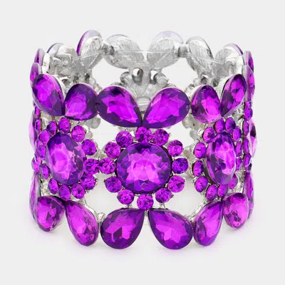 Fashnzfab Teardrop Round Stone Stretch Evening Bracelet Purple