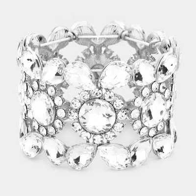 Fashnzfab Teardrop Round Stone Stretch Evening Bracelet Silver