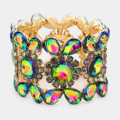Fashnzfab Teardrop Round Stone Stretch Evening Bracelet Vitrail Medium In Multi