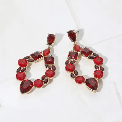 Fashnzfab Teardrop Square Round Crystal Evening Earrings In Red