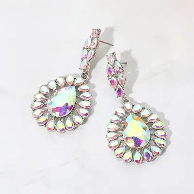 Fashnzfab Teardrop Stone Accent Dangle Evening Earrings - Ab, Silver In Multi